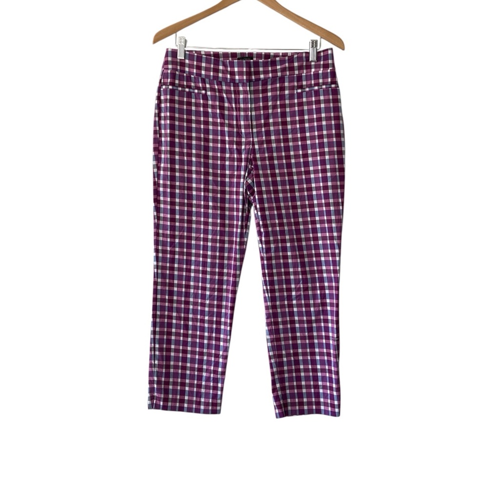 Ann Taylor Factory 6 Purple and White Checkered Cropped Pants
